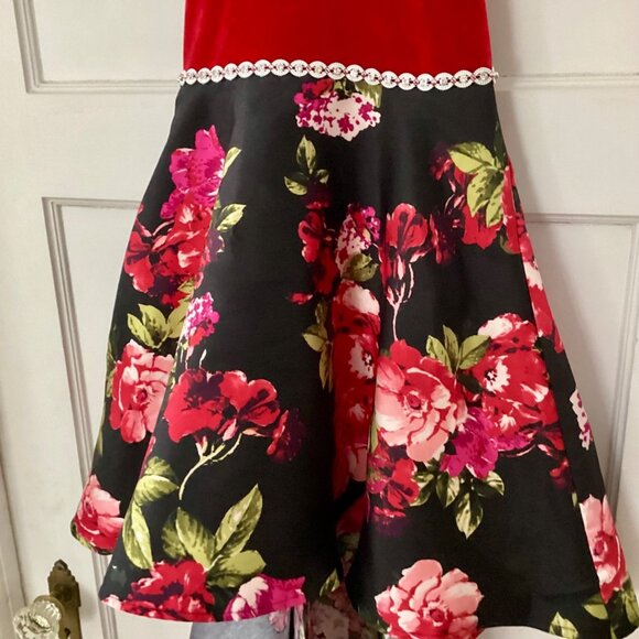 SPEECHLESS Big Girls Floral Halter Neck Red Velvet Hi-Low Party Dress - Picture 5 of 11